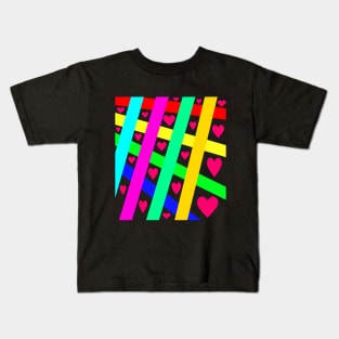 Colorful Lines And Red Hearts Kids T-Shirt